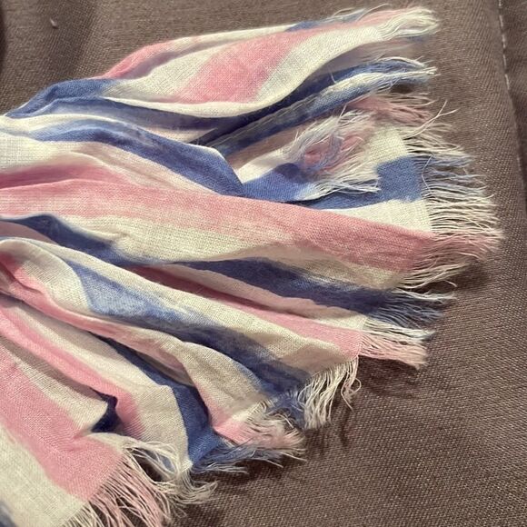 CLUB MONACO Mauve Pink/blue Oversize 100% Cotton Lightweight Wrap Scarf - Picture 6 of 6